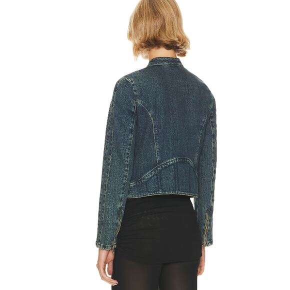 FREE PEOPLE x WE THE FREE Fast Lane Denim Moto Jacket Small Alchemy Blue NWT - Picture 4 of 13